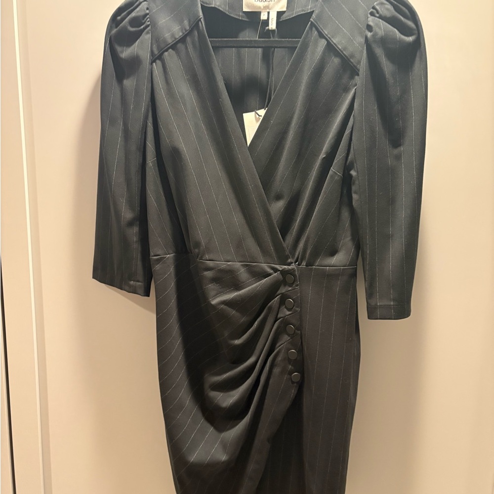 ba&sh Charcoal Pinstripe Long Sleeve Dress